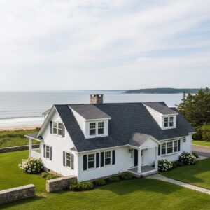 Well-maintained asphalt shingle roof on a coastal New Hampshire Seacoast home